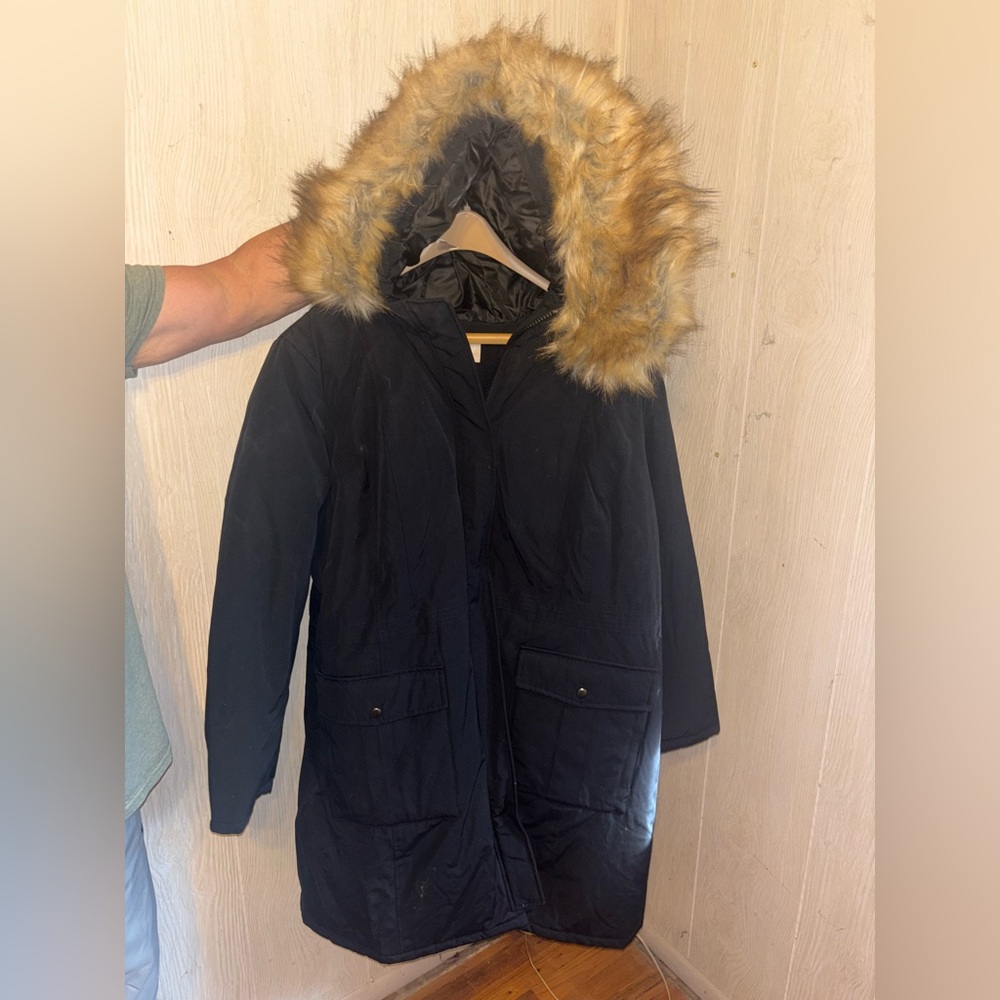 Women's Plus Size Black Faux Fur Hooded Coat